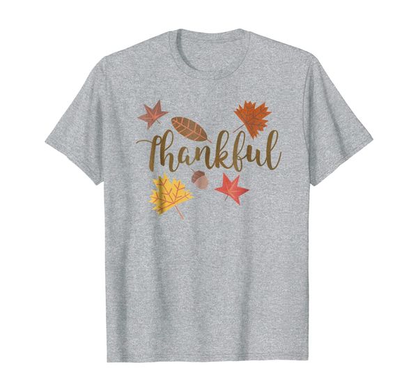 thankful - thanksgiving autumn leaves t-shirt, White;black