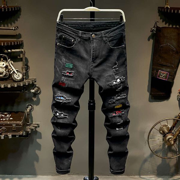 new jeans with holes in autumn winter slim fit and small feet fashion patch beggar embroidery men's casual personality pantswinter, Blue
new jeans with holes in autumn winter slim fit and small feet fashion patch beggar embroidery men's casual personality pantswinter, Blue