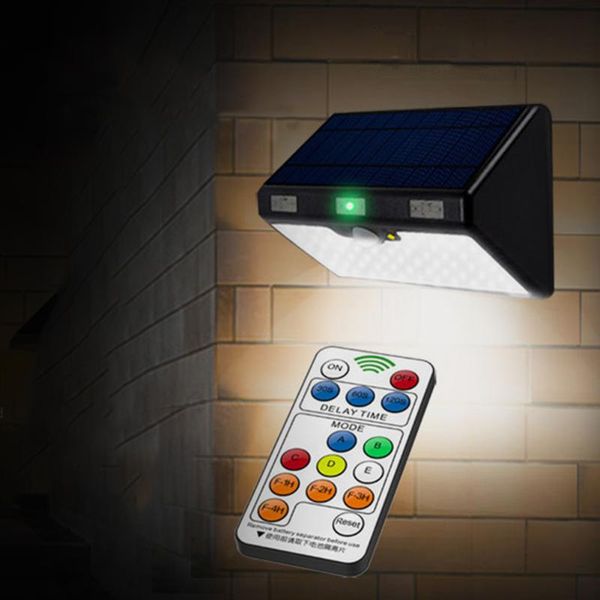 remote control solar wall light human sensor 66led ip65 waterproof outdoor wall mounted lighting solar lamp lighting