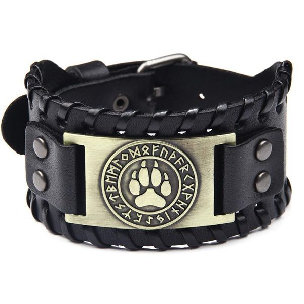 bangle fashion retro wide leather bracelet for men exquisite metal bear imprint rune jewelry gift accessories, Black
bangle fashion retro wide leather bracelet for men exquisite metal bear imprint rune jewelry gift accessories, Black