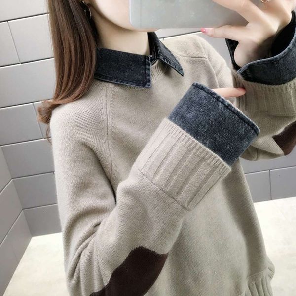new stitching fake 2-piece sweater women's loose 2020 fitting t-shirt base coat winter thickening versatile shirt collar luxury, White;black
new stitching fake 2-piece sweater women's loose 2020 fitting t-shirt base coat winter thickening versatile shirt collar luxury, White;black