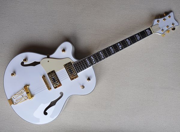 left handed white semi-hollow electric guitar with rosewood fretboard,gold hardware,can be customized
left handed white semi-hollow electric guitar with rosewood fretboard,gold hardware,can be customized