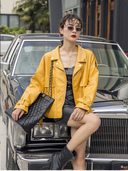 women's jackets women jacket yellow black leather coat loose locomotives spring autumn short coat2021, Black;brown
women's jackets women jacket yellow black leather coat loose locomotives spring autumn short coat2021, Black;brown
