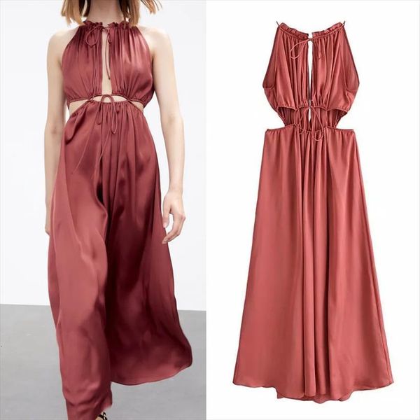 za cut out satin women dresses long summer sleeveless midi party ruched vintage tied elegant, Black;gray
za cut out satin women dresses long summer sleeveless midi party ruched vintage tied elegant, Black;gray