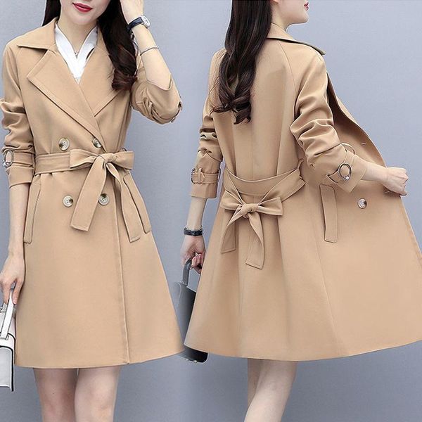 women's trench coats double-breasted windbreaker spring and autumn mid-length jacket casual loose warm waist fashion coat for women, Tan;black
women's trench coats double-breasted windbreaker spring and autumn mid-length jacket casual loose warm waist fashion coat for women, Tan;black