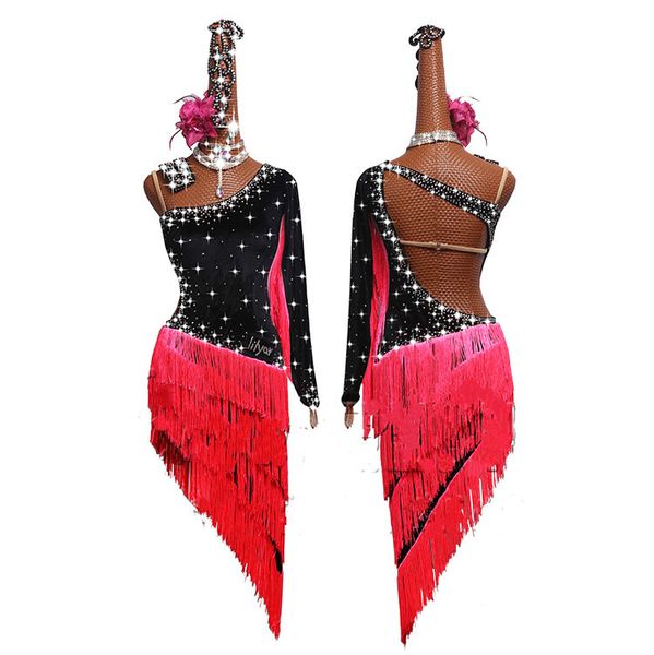 new rhinestones latin dance dress women costume latin ballroom dance competition dresses clothes for salsa dance clothing, Black;red 
new rhinestones latin dance dress women costume latin ballroom dance competition dresses clothes for salsa dance clothing, Black;red