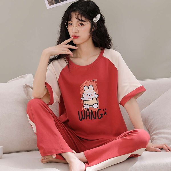 summer pajamas women's cotton cute short sleeve trousers two piece suit korean version thin princess style spring and autumn home wear, Black;red
summer pajamas women's cotton cute short sleeve trousers two piece suit korean version thin princess style spring and autumn home wear, Black;red