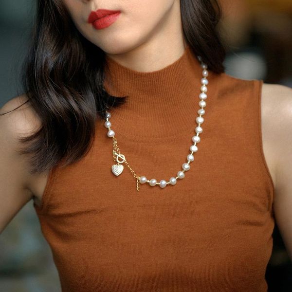 pendant necklaces fashion elegant pearl necklace for women beads string ot buckle inlaid rhinestone heart charm jewelry gift, Silver 
pendant necklaces fashion elegant pearl necklace for women beads string ot buckle inlaid rhinestone heart charm jewelry gift, Silver