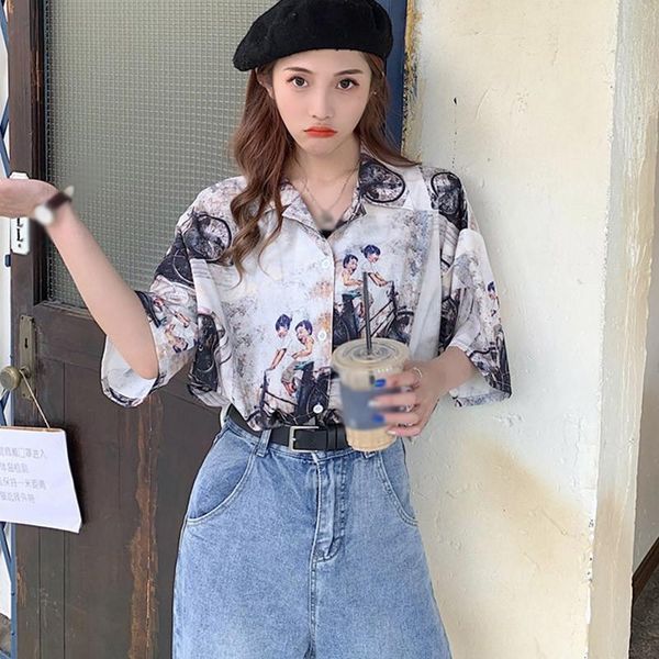 women's blouses & shirts casual short sleeve lapel blouse shirt fashion print ladies summer blusas women beach, White
women's blouses & shirts casual short sleeve lapel blouse shirt fashion print ladies summer blusas women beach, White