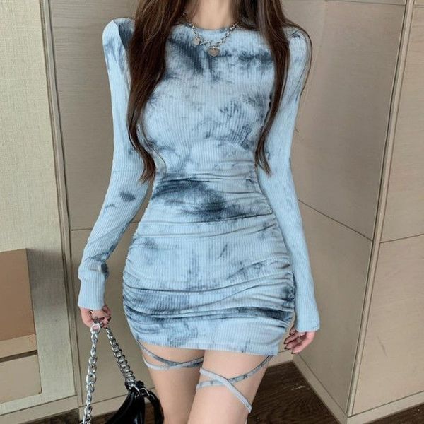 Tie Dye Printing Dress Women Ribbed Ruched Sheath Sexy Bandage Bodycon Dress 2021 Casual Long Sleeve Mini Dress Drawstring, Black;gray
Tie Dye Printing Dress Women Ribbed Ruched Sheath Sexy Bandage Bodycon Dress 2021 Casual Long Sleeve Mini Dress Drawstring, Black;gray