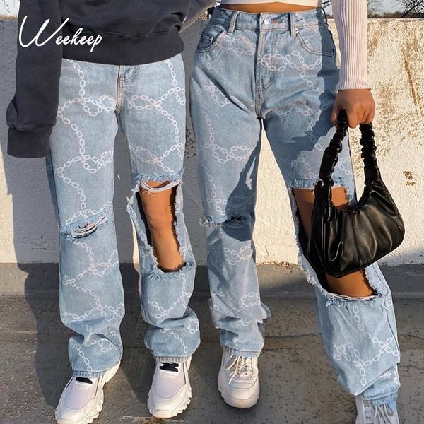 women's jeans weekeep chic print hole streetwear straight women button high waist denim pants korean cotton casual long trousers 90s, Blue
women's jeans weekeep chic print hole streetwear straight women button high waist denim pants korean cotton casual long trousers 90s, Blue