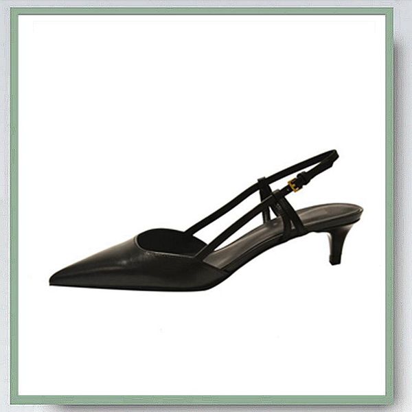 sandals women mules elegant style concise sheepskin pointed toe ankle strap mid thin heel solid daily work dress shoes, Black