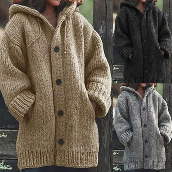 women's jackets button down hooded knitted cardigan outerwear solid color long sleeve for winter eig88, Black;brown
women's jackets button down hooded knitted cardigan outerwear solid color long sleeve for winter eig88, Black;brown