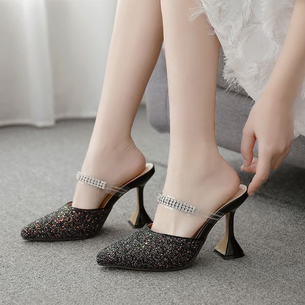 2021 new fashion women high heel slippers pointed toe bling rhinestone decoration party wedding ladies slides mules 7ket, Black
2021 new fashion women high heel slippers pointed toe bling rhinestone decoration party wedding ladies slides mules 7ket, Black
