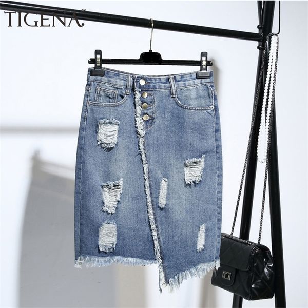 tigena plus size fashion midi denim skirt women summer light blue hole ripped jeans skirt female button tassel school skirt 210315, Black
tigena plus size fashion midi denim skirt women summer light blue hole ripped jeans skirt female button tassel school skirt 210315, Black