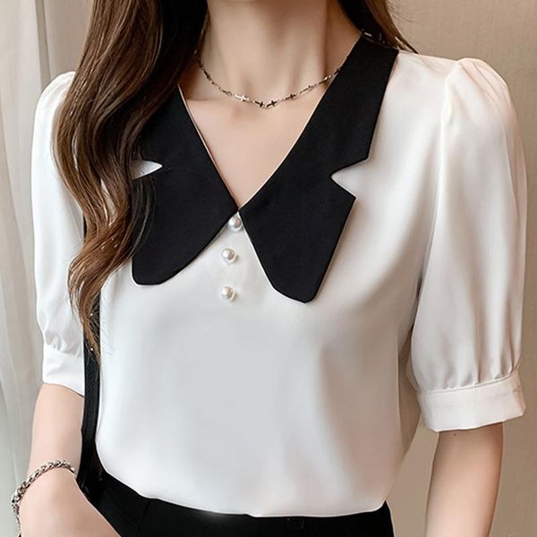women's blouses & shirts summer white blouse women short sleeve beading v-neck chiffon shirt blusas mujer de moda 2021 f57
women's blouses & shirts summer white blouse women short sleeve beading v-neck chiffon shirt blusas mujer de moda 2021 f57