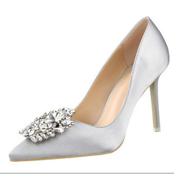dress shoes all-match pumps fashion women 10cm high heels rhinestone pointed thin, Black