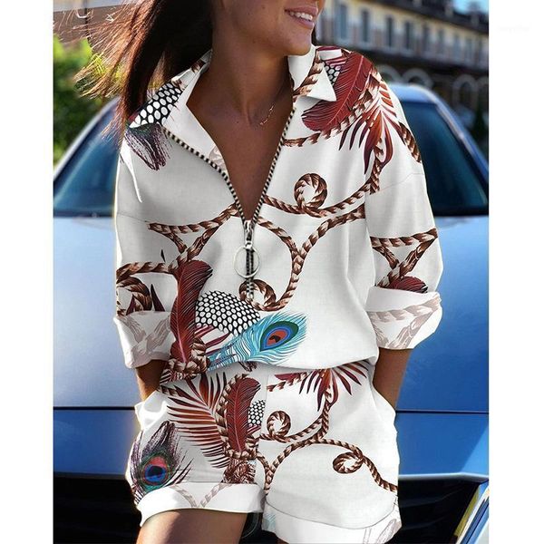 women's tracksuits 2021 european and american cross border fashion zipper lapel long sleeve printed shirt, Gray
women's tracksuits 2021 european and american cross border fashion zipper lapel long sleeve printed shirt, Gray