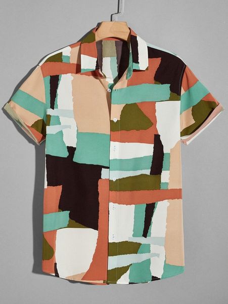 men geo print shirt r54j#, White;black