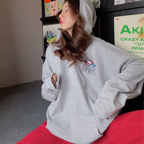winter ins loose hooded sweater women harajuku style japanese thin coat, Black
