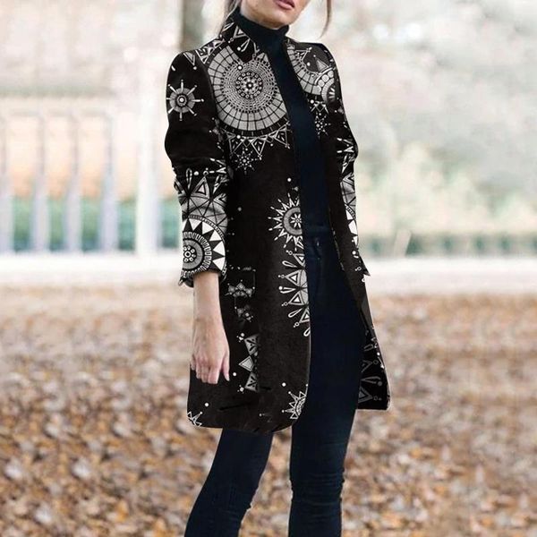 women's wool & blends autumn and winter printed woolen coat with stand-up collar down jacket female 2021 womens, Black 
women's wool & blends autumn and winter printed woolen coat with stand-up collar down jacket female 2021 womens, Black