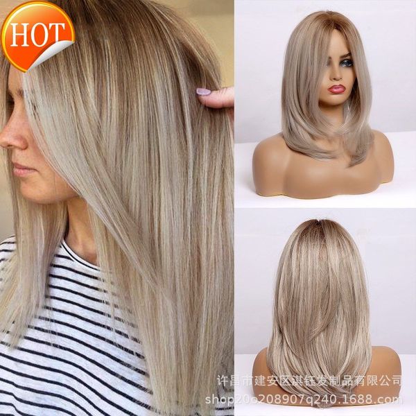 wig gray hair root gradient medium long split bangs micro curl chemical fiber wig cap, Black
wig gray hair root gradient medium long split bangs micro curl chemical fiber wig cap, Black