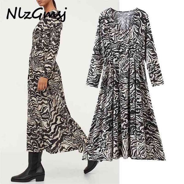 dres v neck zebra print long sleeve casual pleated autumn spring fashion midi vestido 210628, Black;gray
dres v neck zebra print long sleeve casual pleated autumn spring fashion midi vestido 210628, Black;gray