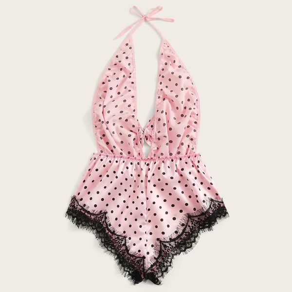 sleep pajama silk satin sleepwear women pyjama femme polk dot pink lace bow lingerie bodysuit backless 7/19, Black
sleep pajama silk satin sleepwear women pyjama femme polk dot pink lace bow lingerie bodysuit backless 7/19, Black
