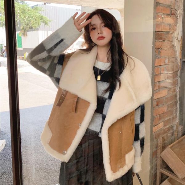 women's leather & faux shearling vest genuine coat warm real wool waistcoat double face biker gilet mh3638l, Black
women's leather & faux shearling vest genuine coat warm real wool waistcoat double face biker gilet mh3638l, Black