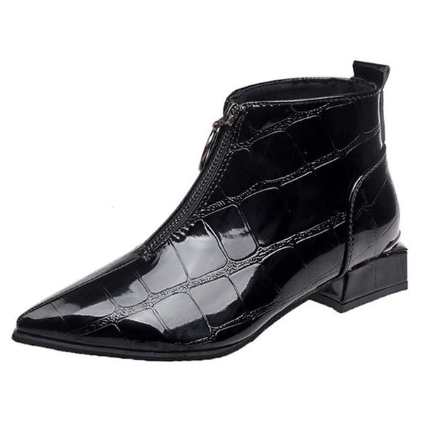 flat-mouthed ankle patent with pointed stone standard new style of shiny leather thick motorcycle bottom shoe boots baog, Black
flat-mouthed ankle patent with pointed stone standard new style of shiny leather thick motorcycle bottom shoe boots baog, Black