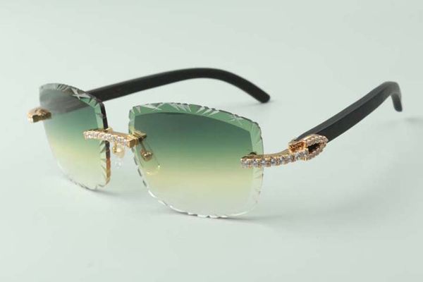 2021 unique designers sunglasses 3524023 endless diamond cuts lens natural black wood temples glasses, size: 58-18-135mm, White;black