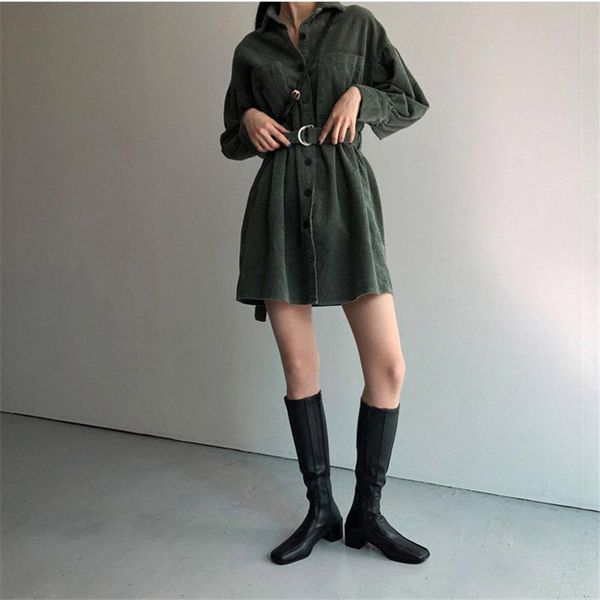 retro green solid corduroy thicken 2021 korean plus size sashes stylish chic office lady streetwear high waist dresses, Black;gray
retro green solid corduroy thicken 2021 korean plus size sashes stylish chic office lady streetwear high waist dresses, Black;gray