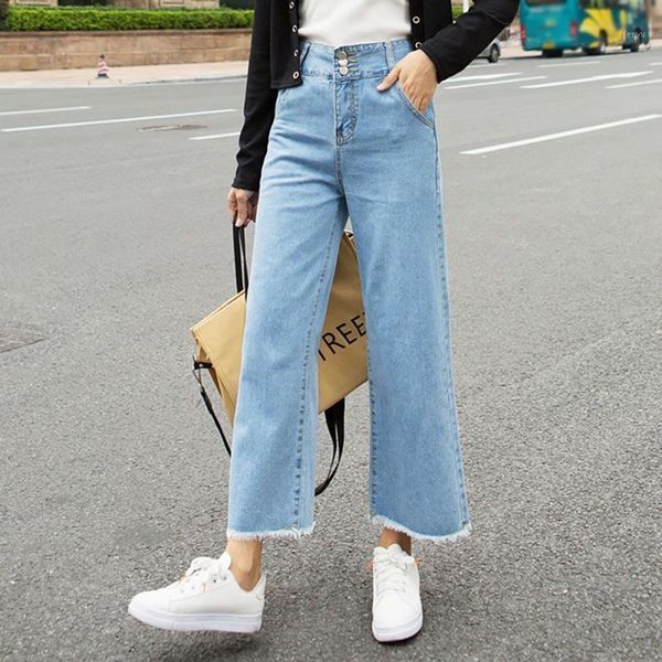 women's pants & capris urban casual cropped women straight high waist jeans large size long female cozy wide leg trousers femme women&#, Black;white
women's pants & capris urban casual cropped women straight high waist jeans large size long female cozy wide leg trousers femme women&#, Black;white