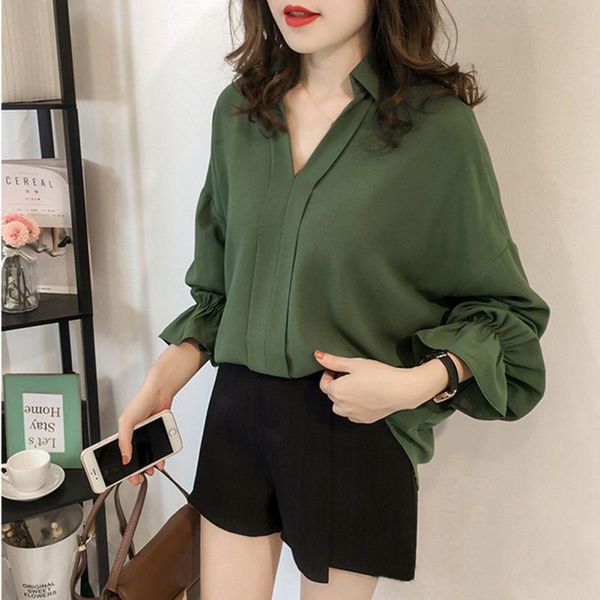 women's blouses & shirts ol women temperament solid color loose chiffon shirt deep v-neck long flare sleeve casual bottoming blusa, White
women's blouses & shirts ol women temperament solid color loose chiffon shirt deep v-neck long flare sleeve casual bottoming blusa, White