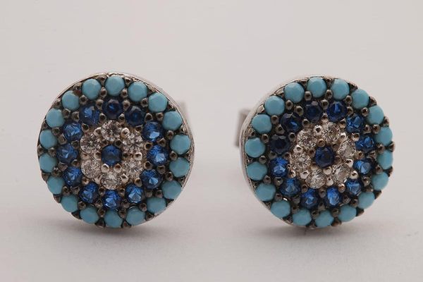 hoop & huggie special design turkish evil eye handmade 925 sterling silver round cut sapphire turquoise white z rhodium earrings, Golden;silver
hoop & huggie special design turkish evil eye handmade 925 sterling silver round cut sapphire turquoise white z rhodium earrings, Golden;silver