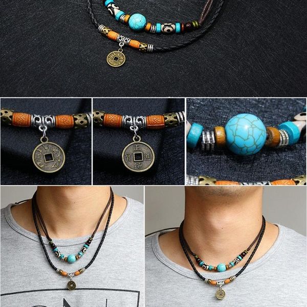 chokers double leather rope necklace vintage ancient tribal men bead charm wax jewelry gifts, Golden;silver
chokers double leather rope necklace vintage ancient tribal men bead charm wax jewelry gifts, Golden;silver