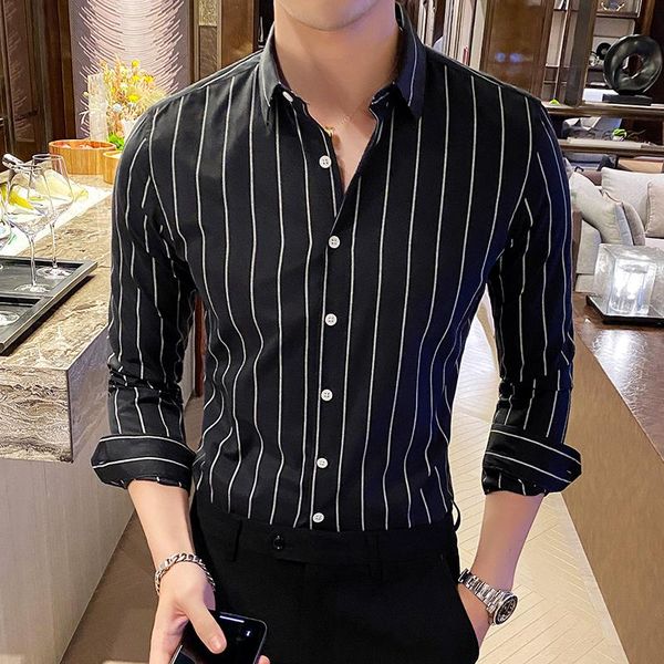 men's casual shirts korea style handsome fashion mens button down slim fit long sleeve striped asain size, White;black
men's casual shirts korea style handsome fashion mens button down slim fit long sleeve striped asain size, White;black