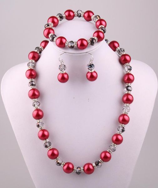 14mm red pearl and 10mm grey translucent crystal glass beads necklace bracelet earring jewelry set, Silver
14mm red pearl and 10mm grey translucent crystal glass beads necklace bracelet earring jewelry set, Silver