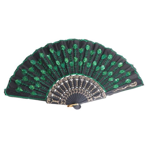 other home decor beautiful peacock pattern style women lady's silk hand fan folding with green sequins
other home decor beautiful peacock pattern style women lady's silk hand fan folding with green sequins