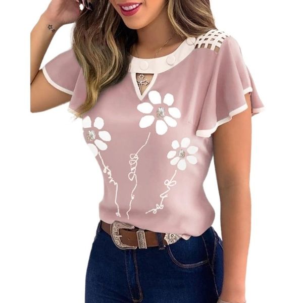 women's t-shirt plus size fashion loose casual floral print short sleeves petal sleeve hollow out summer shirt, White
women's t-shirt plus size fashion loose casual floral print short sleeves petal sleeve hollow out summer shirt, White