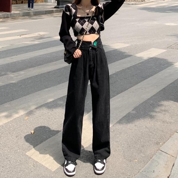 women's jeans korean vintage girly high waist loose denim long 2021 autumn black water wash straight boot wide leg pant, Blue
women's jeans korean vintage girly high waist loose denim long 2021 autumn black water wash straight boot wide leg pant, Blue