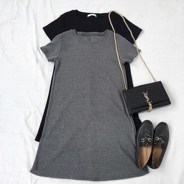 women t-shirt dress solid black plus size loose dresses for women summer korean style causal short sleeve dress straight, Black;gray 
women t-shirt dress solid black plus size loose dresses for women summer korean style causal short sleeve dress straight, Black;gray
