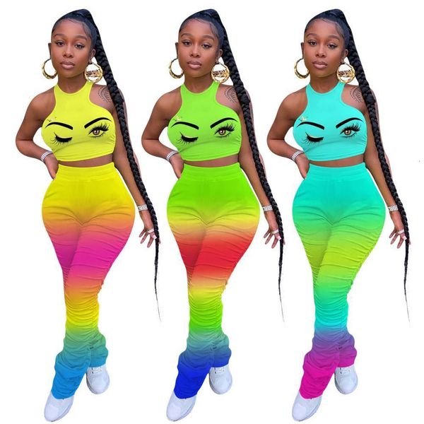 women two piece set tracksuits tank gradient stacked flare jogger pants suit sporty fitness night club 2 pcs outfit, Gray
women two piece set tracksuits tank gradient stacked flare jogger pants suit sporty fitness night club 2 pcs outfit, Gray