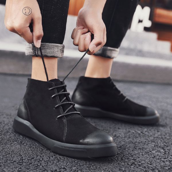 size 38-48 autumn and winter new men's high casual small leather shoes large boots, Black
size 38-48 autumn and winter new men's high casual small leather shoes large boots, Black