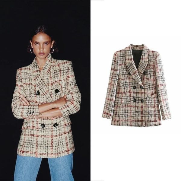 2021 tweed plaid blazer suit fashion contrast colors mid length coats women casual simple office blazer casual commute clothing, White;black
2021 tweed plaid blazer suit fashion contrast colors mid length coats women casual simple office blazer casual commute clothing, White;black