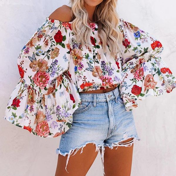women's blouses & shirts flower print flare seelve blouse women loose slash neck off shoulder boho lady 2021 casual autumn female holia, White
women's blouses & shirts flower print flare seelve blouse women loose slash neck off shoulder boho lady 2021 casual autumn female holia, White