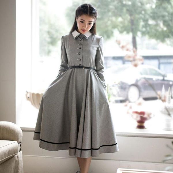 casual dresses original design big swing plaid retro dress women british literary intellectual hepburn style w290, Black;gray
casual dresses original design big swing plaid retro dress women british literary intellectual hepburn style w290, Black;gray