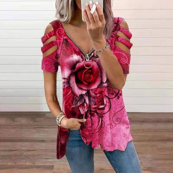 women's blouses & shirts rose print women blouses short sleeve zipper v-neck harajuku blouse plus size clothing blusas mujer, White
women's blouses & shirts rose print women blouses short sleeve zipper v-neck harajuku blouse plus size clothing blusas mujer, White