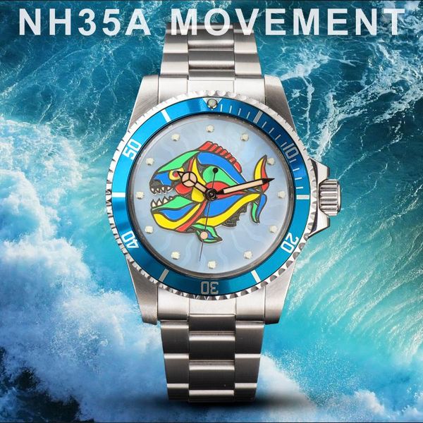 wristwatches 39.5mm watch mens 1960s machinical automatic nh35 movement luminous acrylic glass stainless steel case cartoon fish mod watches, Slivery;brown
wristwatches 39.5mm watch mens 1960s machinical automatic nh35 movement luminous acrylic glass stainless steel case cartoon fish mod watches, Slivery;brown