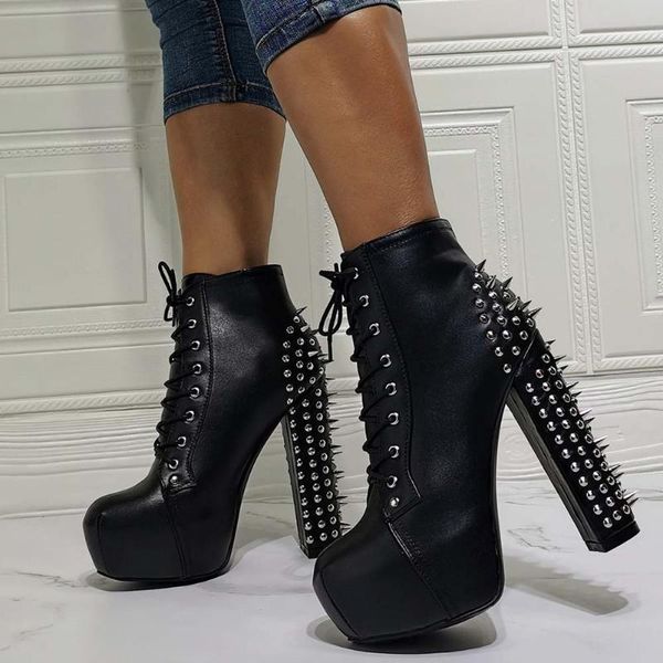 boots brand design cool trendy platform shoelaces extreme high heels rivets ankle booties party big size 43 women shoes, Black
boots brand design cool trendy platform shoelaces extreme high heels rivets ankle booties party big size 43 women shoes, Black